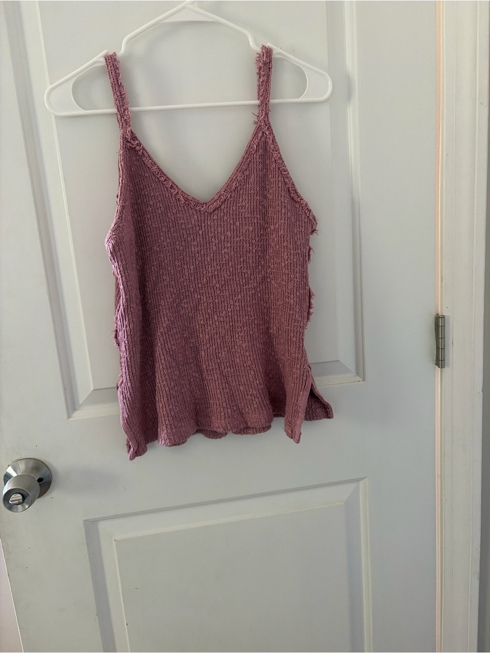Free People Frayed V-Neck Knit Tank - Dusty Rose
